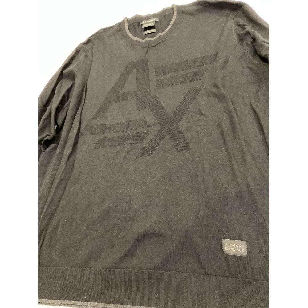 Armani Exchange Mens XXL Black Cotton Cashmere Blend Logo Crew Neck Sweater